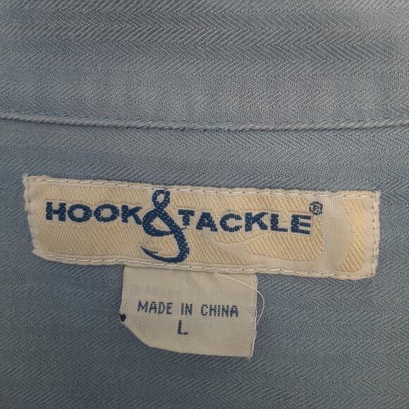 Hook & Tackle Size L Blue Embroidered Marlin Camp Shirt Rayon Polyester - Picture 5 of 10